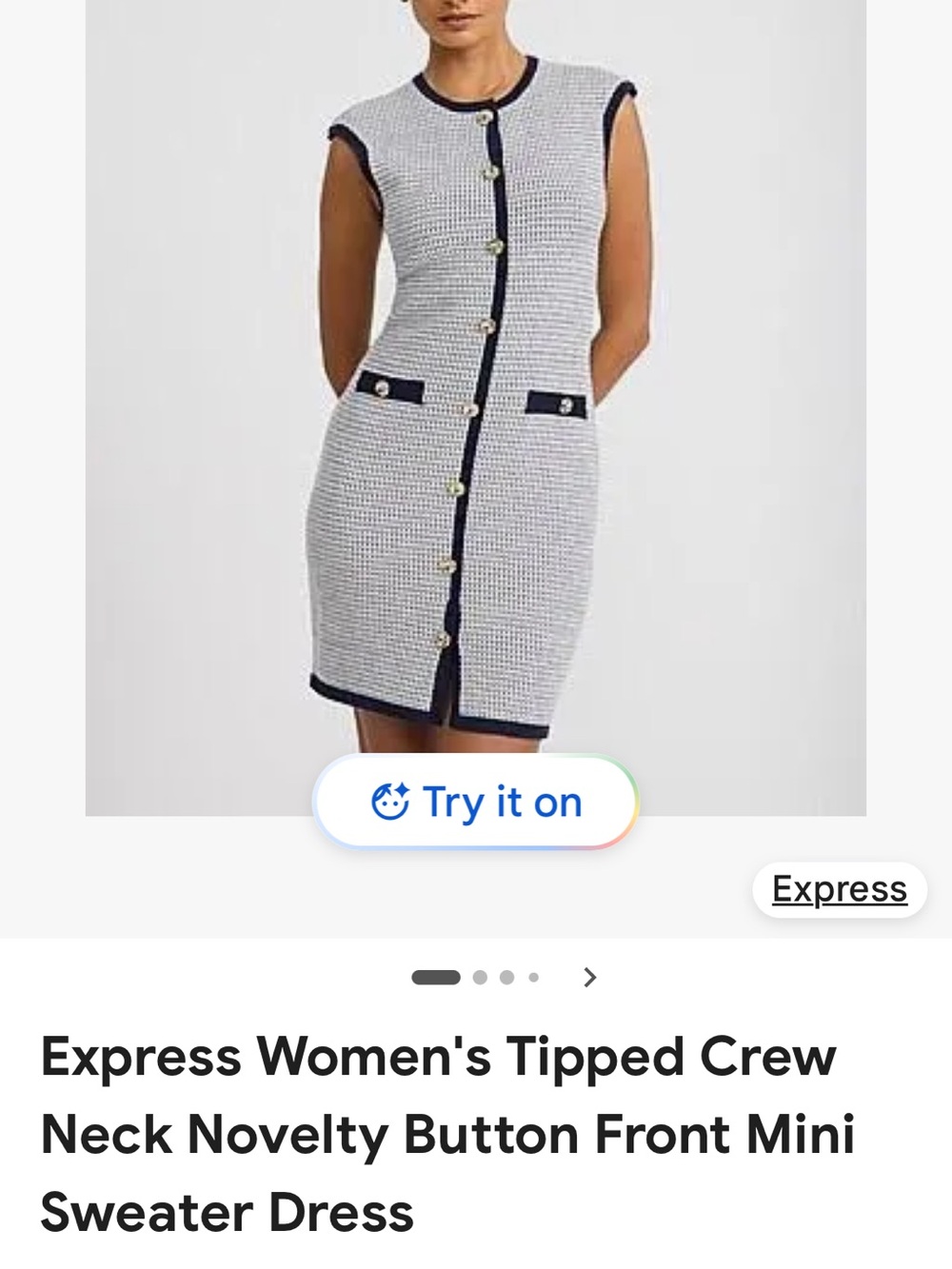 Express White Mini Sweater Dress with Navy Trim